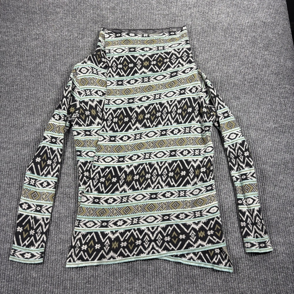 Billabong Cowl Neck Sweater Women Large Black Tribal Print Asymmetrical Hem
